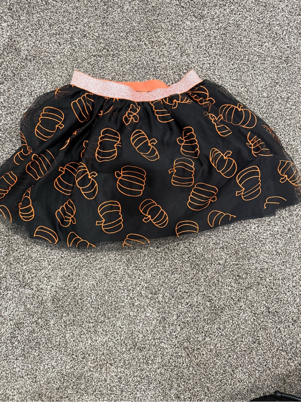 Black Pumpkin Print Tulle Skirt with Pink Waistband